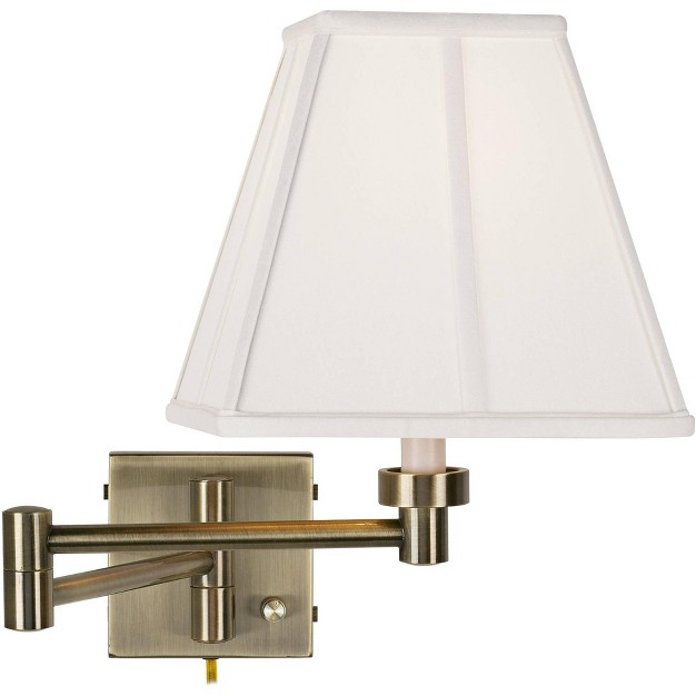 Barnes And Ivy Swing Arm Wall Lamp Antique Brass Plug in Light Fixture Ivory Fabric Square Shade Bedroom Bedside Reading