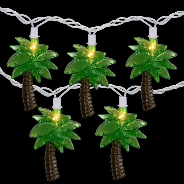 10ct Green AutumnPalm Tree Patio String Light Set 7.25ft White Wire