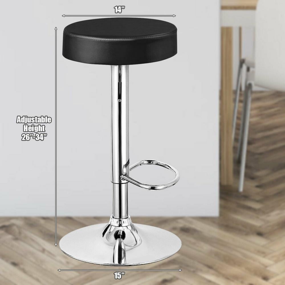 FORCLOVER 26-34 in. Black Backless Steel Frame Round Adjustable Swivel Bar Stool Pub Chair with PU Leather Seat COS-1BASTLBR791