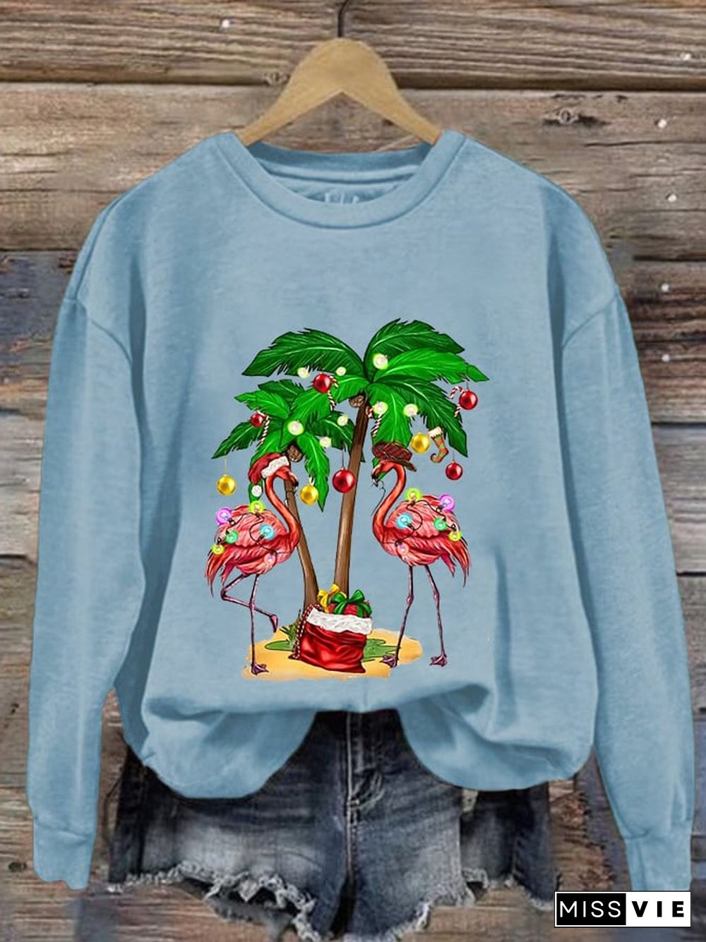 Women's Christmas Flamingo Print Casual Sweatshirt