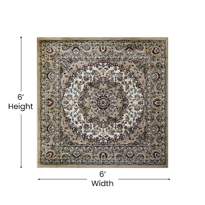 Masada Rugs Masada Rugs Bellagio Collection 5'x5' Traditional Square Area Rug in Ivory - Design B401