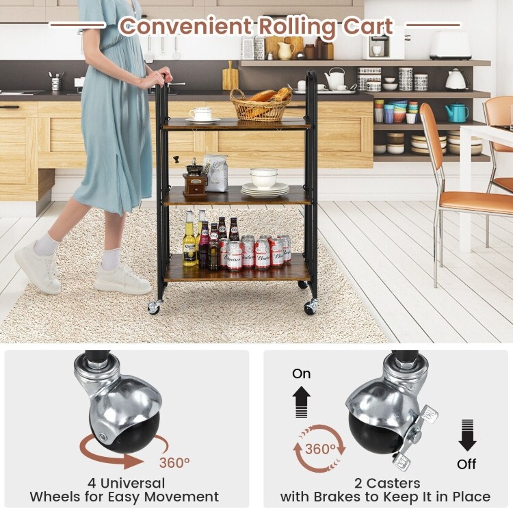 3 tier Plant Stand  Particleboard and Iron Frame Display Stand  Mini Portable Kitchen Serving Cart With Storage Shelves