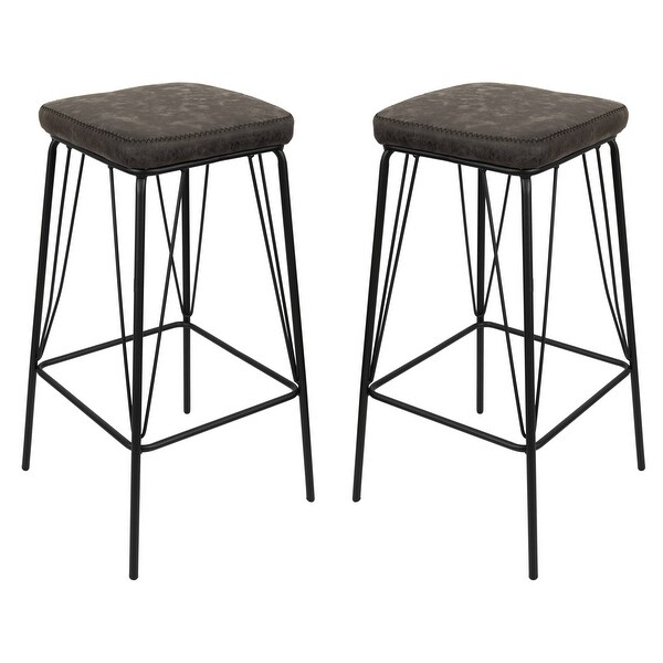 LeisureMod Millard Leather Cushion Barstool With Metal Frame Set of 2 - 30