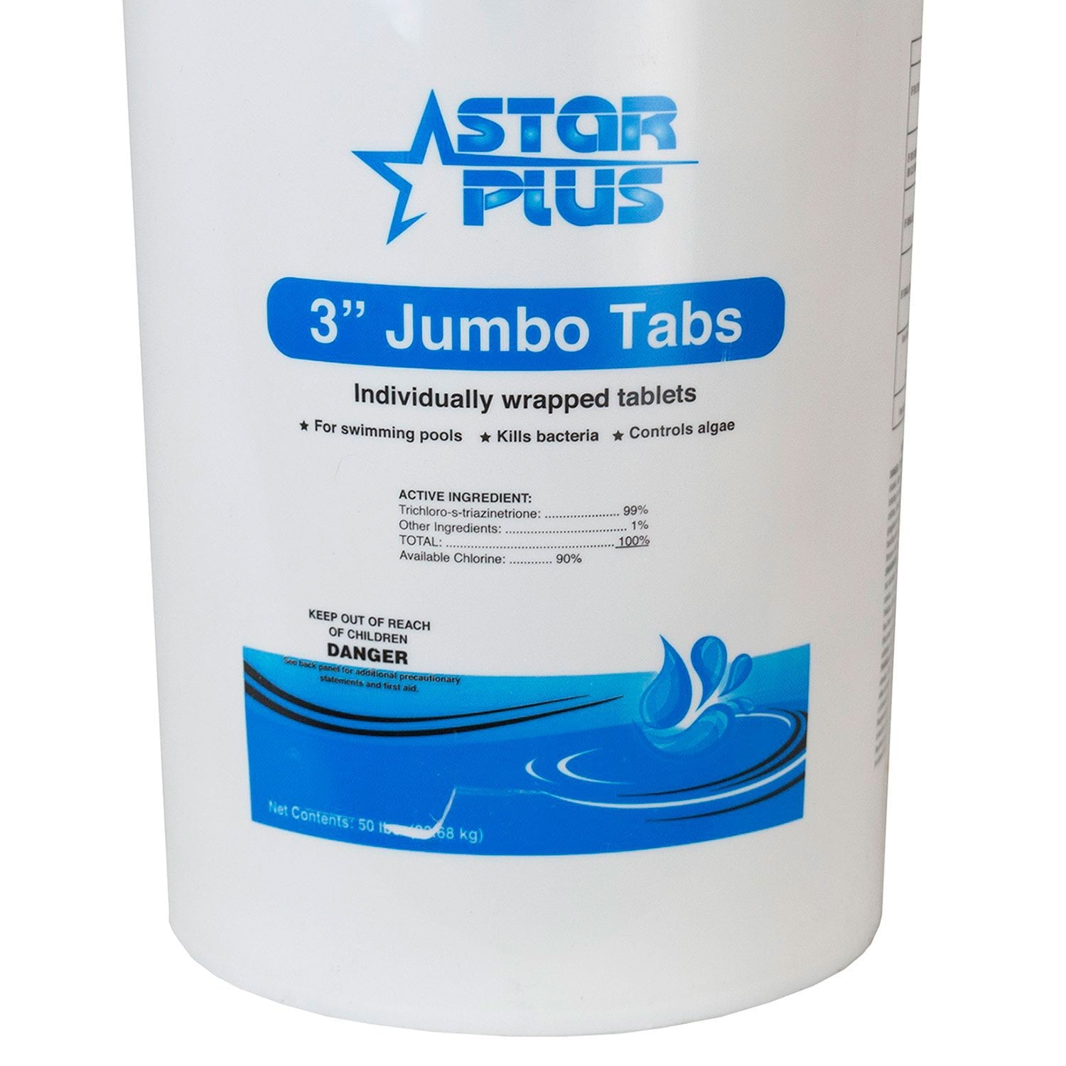 Star Plus Wrapped Trichlor Jumbo 3-Inch Pool Chlorine Tablets, 50 Pounds