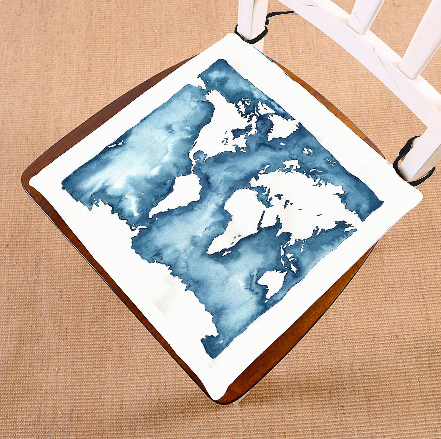 Abstract Art Splatter Painting Chair Pad， Watercolor World Map Blue Seat Cushion Chair Cushion Floor Cushion 40x40 Cm