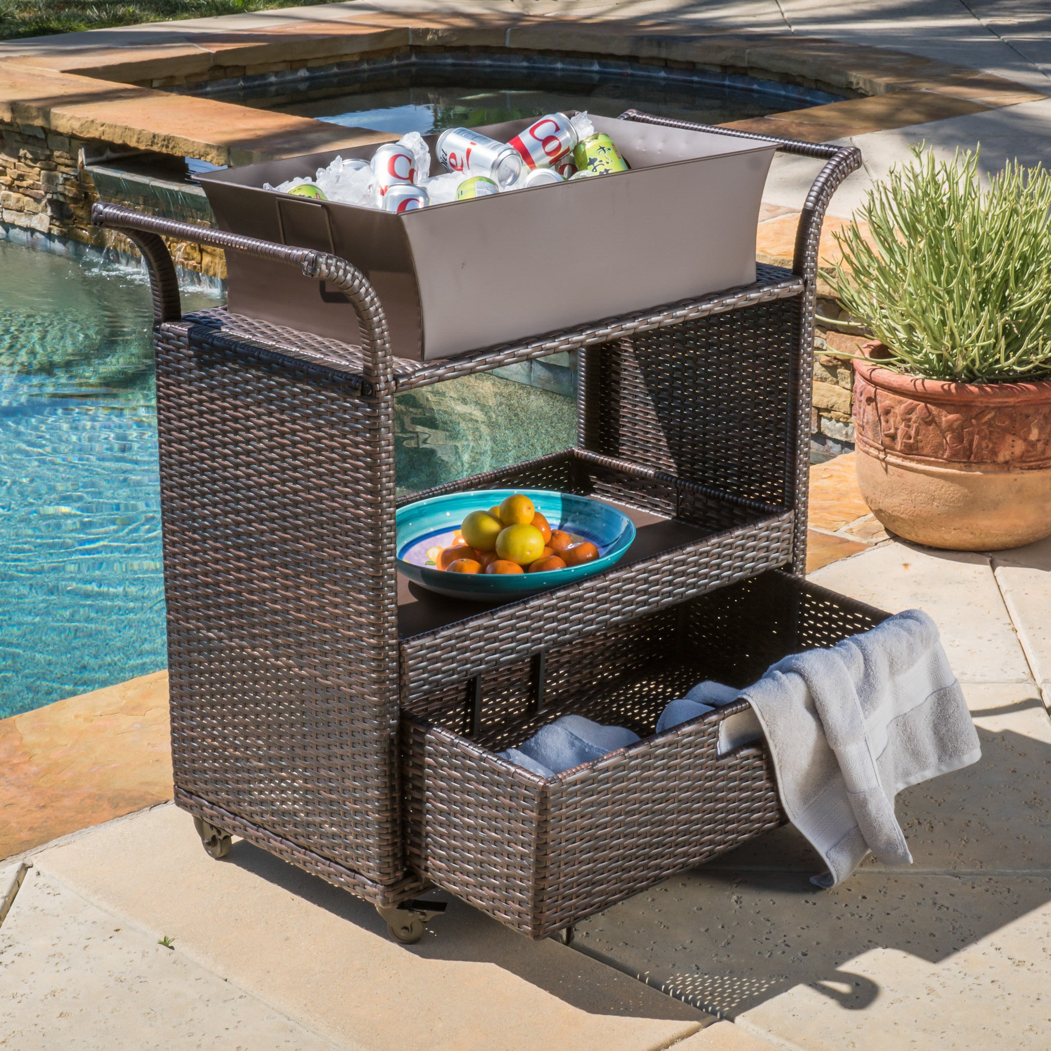 Maja Multi-Brown Wicker Bar Cart