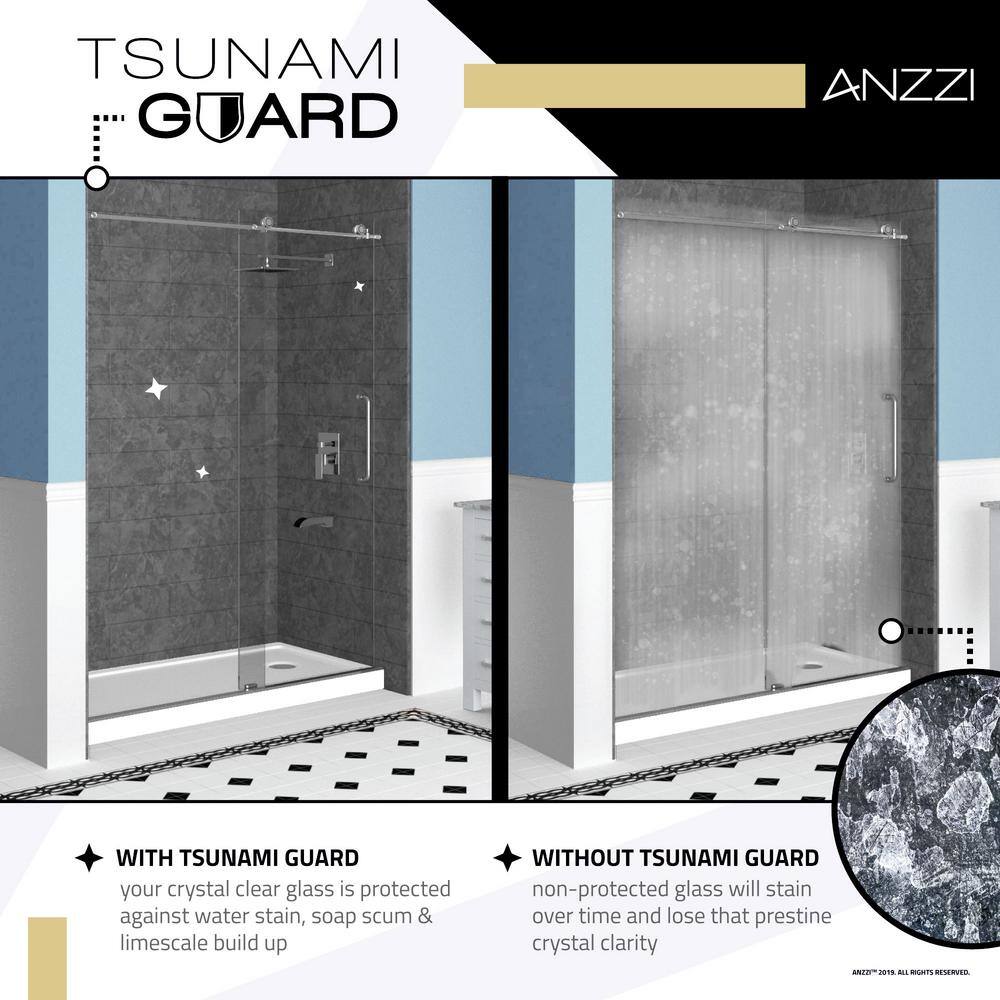 ANZZI Raymore 60 in. W x 62 in. H Sliding Frameless Bathtub Door in Brushed Gold with Clear Glass SD-AZ8080-01BG