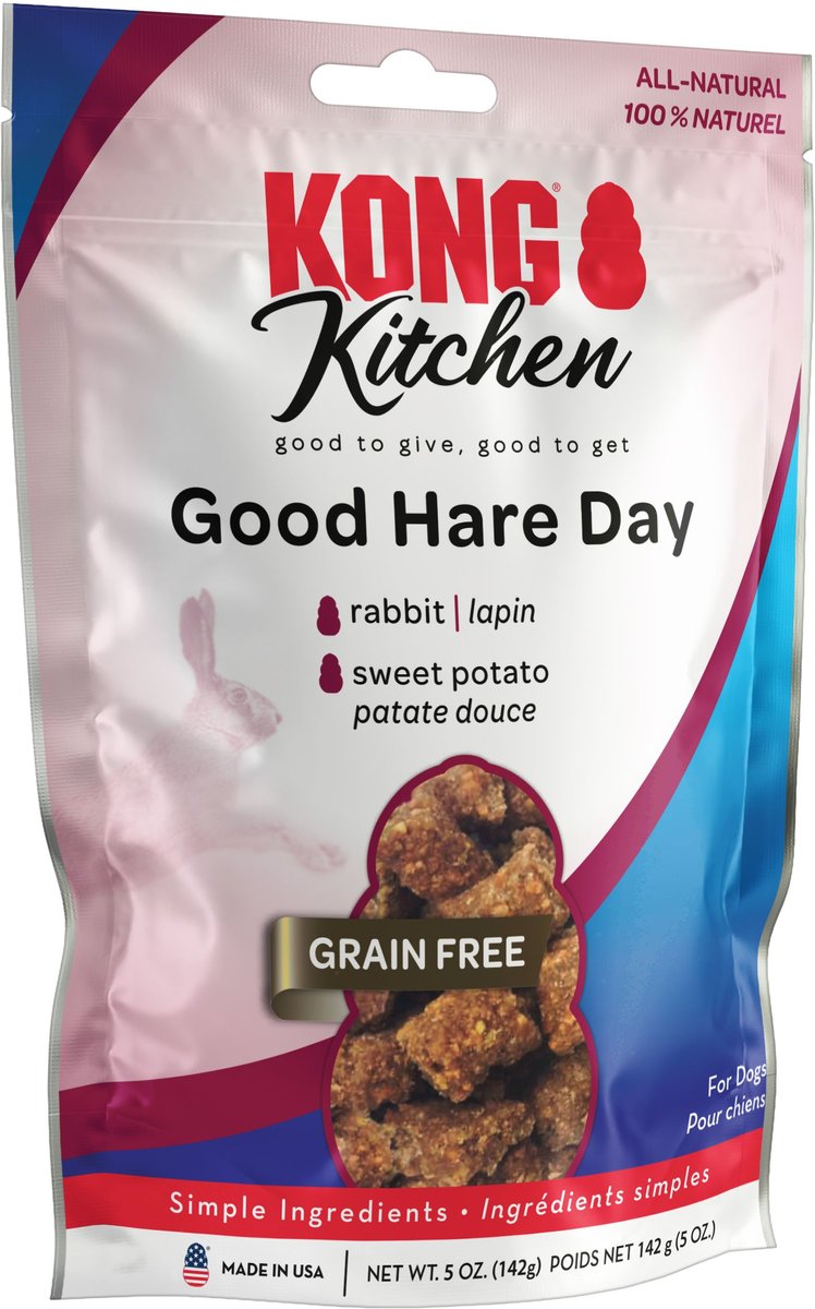 KONG Kitchen Good Hare Day Grain-Free Rabbit Chewy Dog Treats， 5-oz box