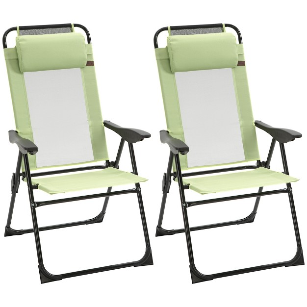 Outsunny Set Of 2 Portable Folding Recliner Outdoor Patio Chaise Lounge Chair With Adjustable Backrest