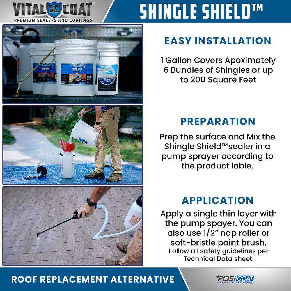 VITAL COAT 5 Gal. Clear Matt 100% Acrylic Shingle Shield Roof Coating for Asphalt Fiberglass and Clay Shingles VCSS5G