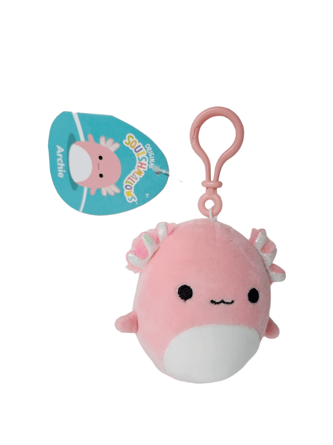 Squishmallows Official Kellytoys 3.5 Inch Archie the Pink Axolotl Clip-On New Version Plush Stuffed Toy