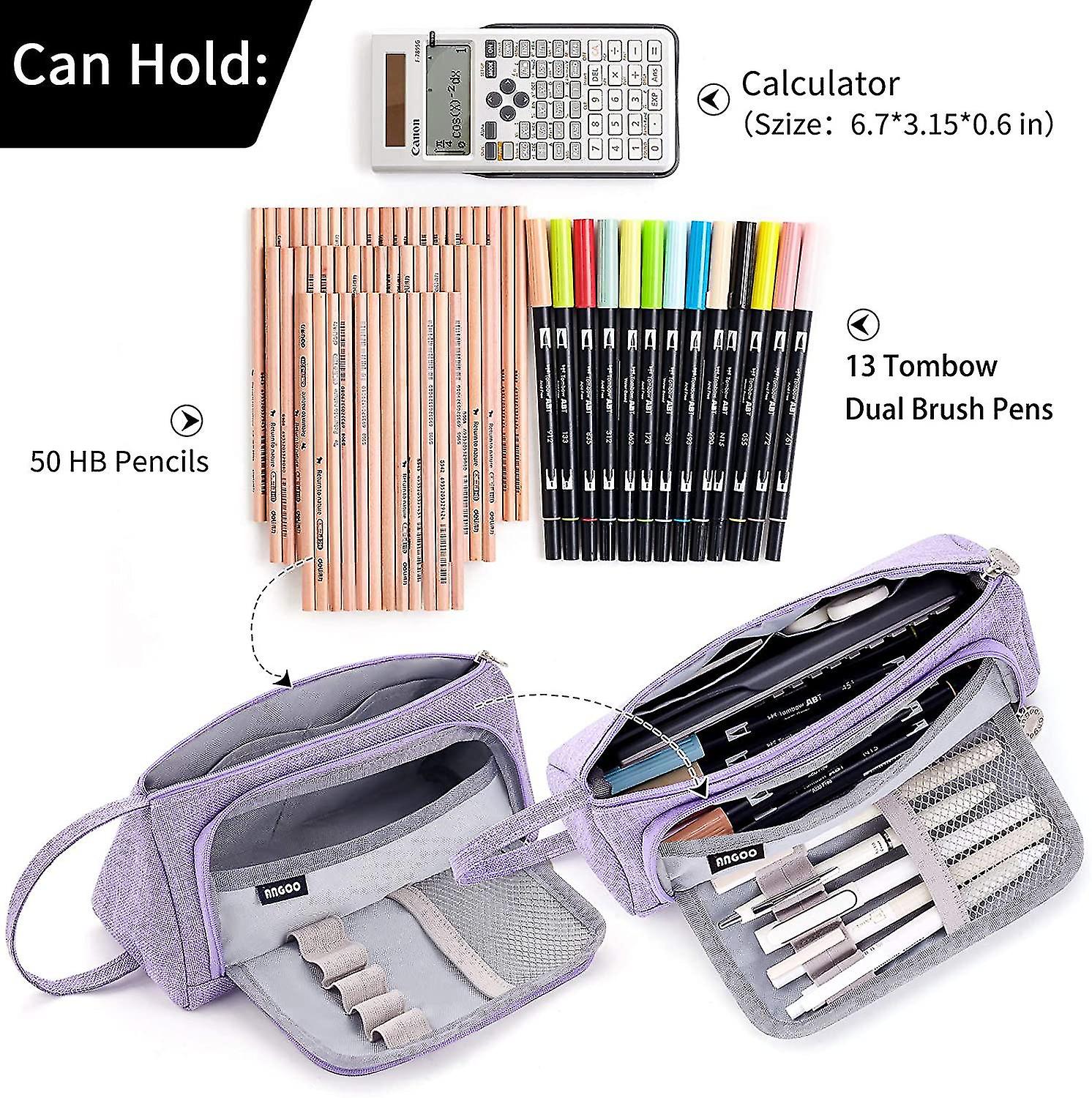 Large Capacity Colored Linen Storage Pouch Marker Pen Pencil Case Multi-slot Stationery Bag Holder For Middle High School Office  Student Giftpurple