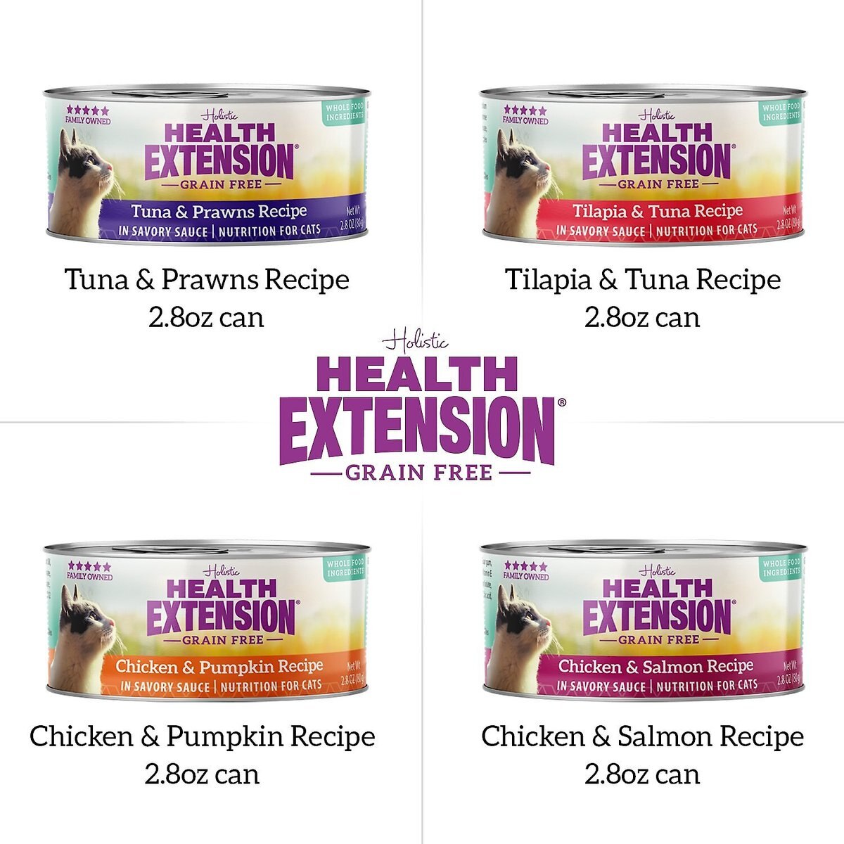 Health Extension Variety Pack Grain-Free Canned Cat Food， 2.8-oz， case of 24