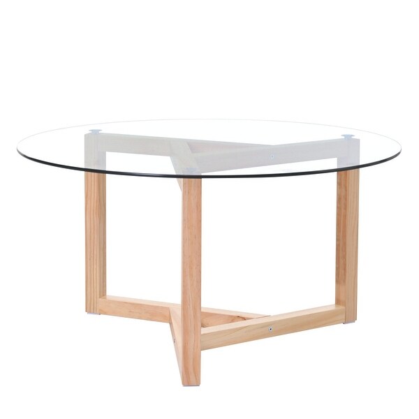 35 in. Round Glass Coffee Table Cocktail Table with Top and Wood Base