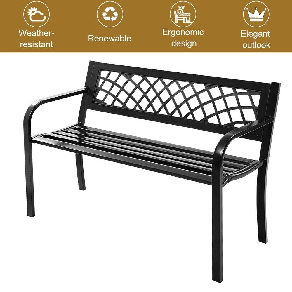 Costway Patio Park Garden Bench Porch Path Chair Outdoor Deck Steel