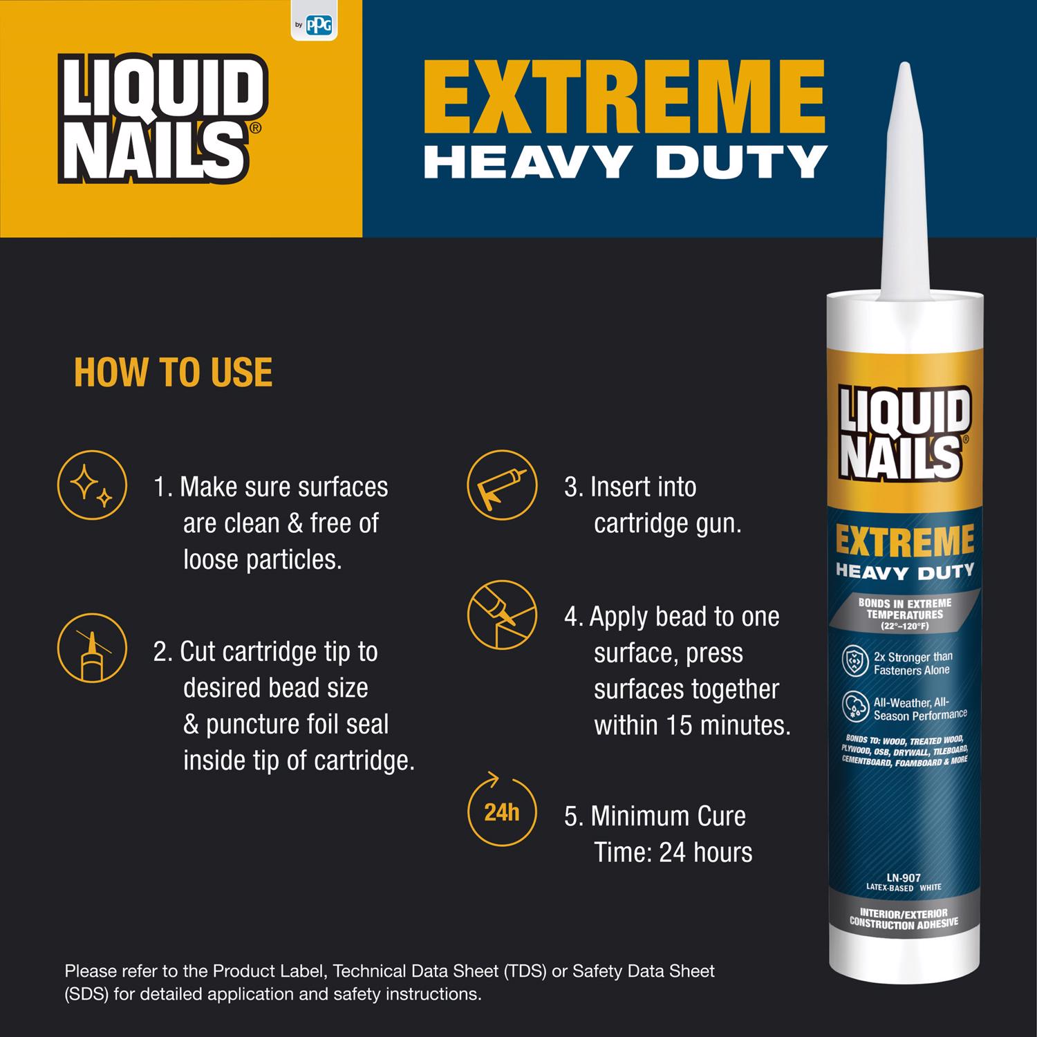 Liquid Nails Extreme Heavy Duty Acrylic Latex Construction Adhesive 10 oz