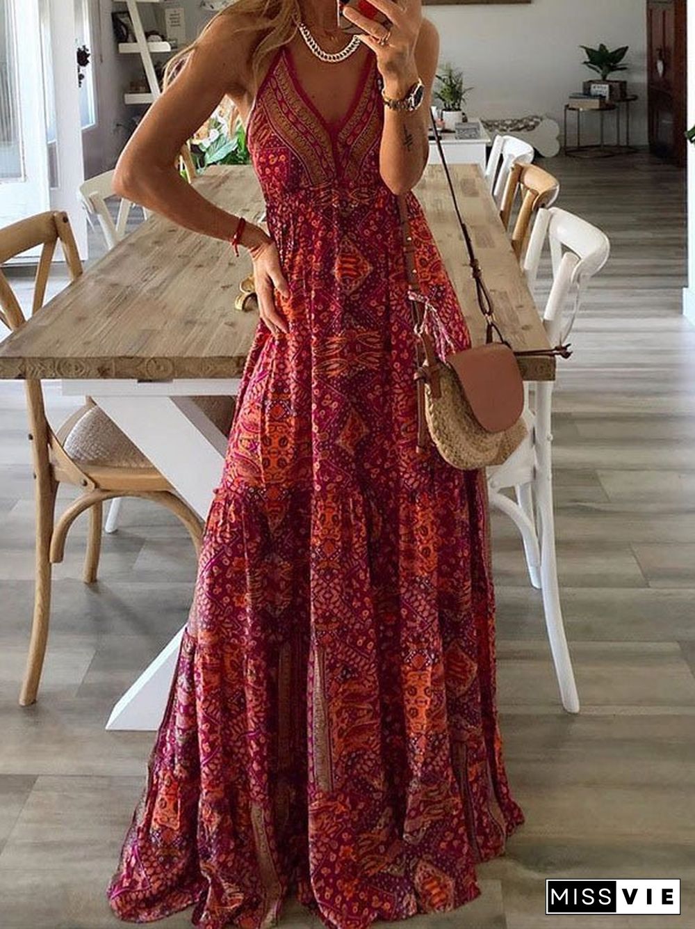 Women'S Dresses Bohemian Print Sling Sleeveless Dress