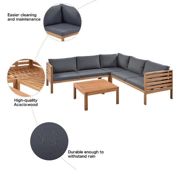 4-Piece Solid Wood Outdoor Sofa Set with Square Coffee Table and Removable Cushions - Overstock - 36272890