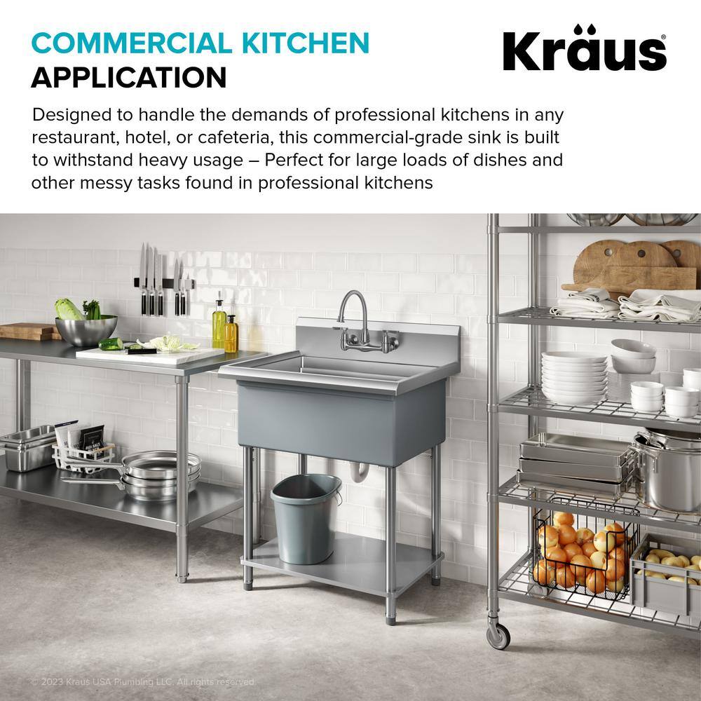 KRAUS Kore 32 in. W 18-Gauge Workstation Stainless Steel Single Bowl Commercial Utility Laundry Sink for Wall Mount Faucet KWS100-32