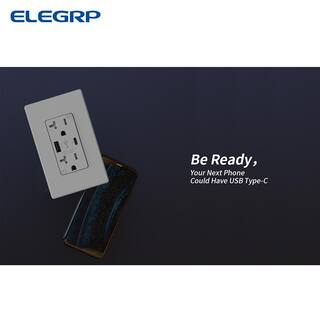 ELEGRP 25-Watt 20 Amp Type C and Type A USB Duplex Outlet Smart Chip High Speed Charging Wall Plate Included Gray (2-Pack) R1820D50AC-GR2