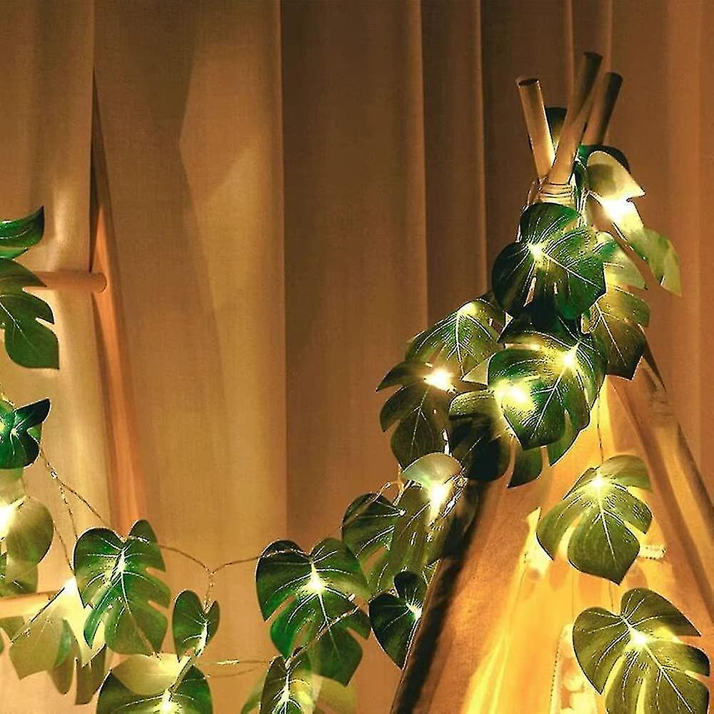 20 Led Monstera Leaf String Lights，artificial Tropical Palm Leaves Wall Hanging Vine With Lights，sum