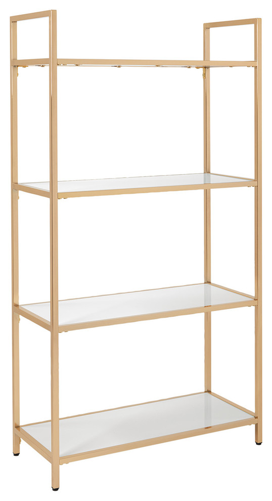 Alios Bookcase  White Gloss With Gold Chrome Plated Base   Contemporary   Bookcases   by Office Star Products  Houzz