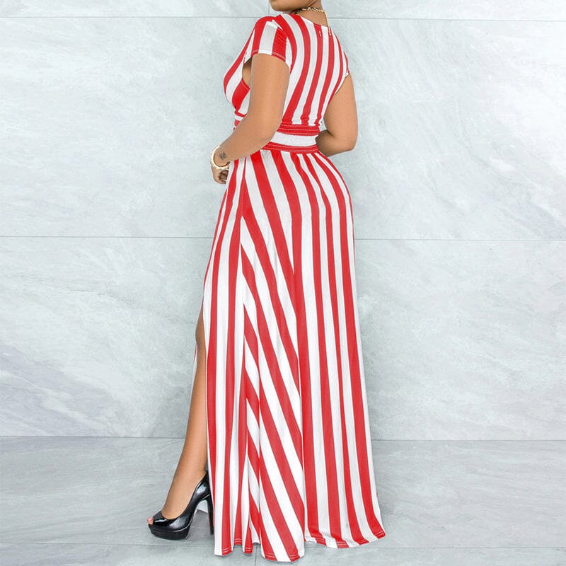 Sexy Striped High Waist Maxi Dress