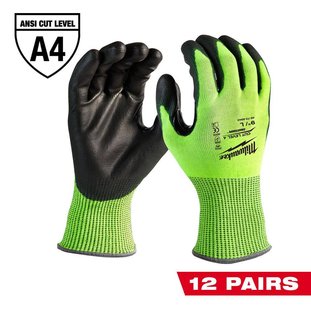 MW X-Large High Visibility Level 4 Cut Resistant Polyurethane Dipped Work Gloves (12-Pack) 48-73-8943B