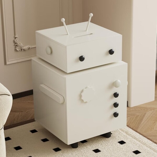 Modern RobotThemed End Table with Storage，Bedroom and Living Room Nightstand，1 Drawer and Cabinet