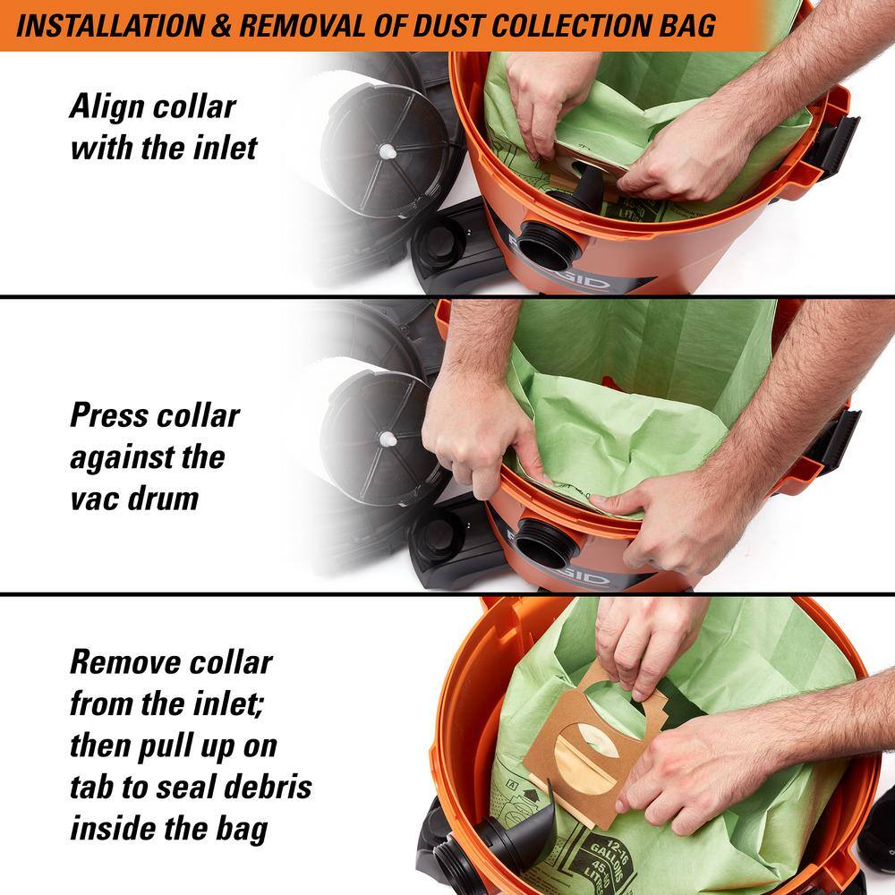 RIDGID Premium Size A Cyclonic Dry Pick-Up Dust Bags for Select 12 to 16 Gallon RIDGID WetDry Shop Vacuums (2-Pack) VF3602