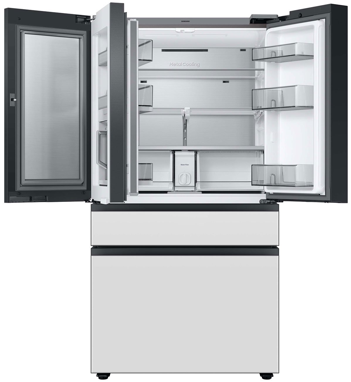  29 Cu. Ft. Custom Panel-Ready With White Glass Family Hub Panel BESPOKE 4-Door French Door Refrigerator