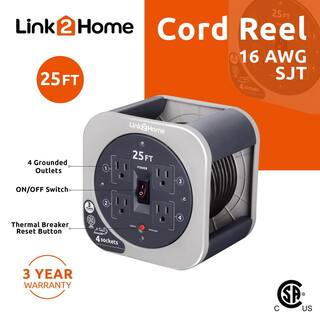 Link2Home 25 ft. 163 Extension Cord Storage Reel with 4 Grounded Outlets and Overload Reset Button EM-EL-250G