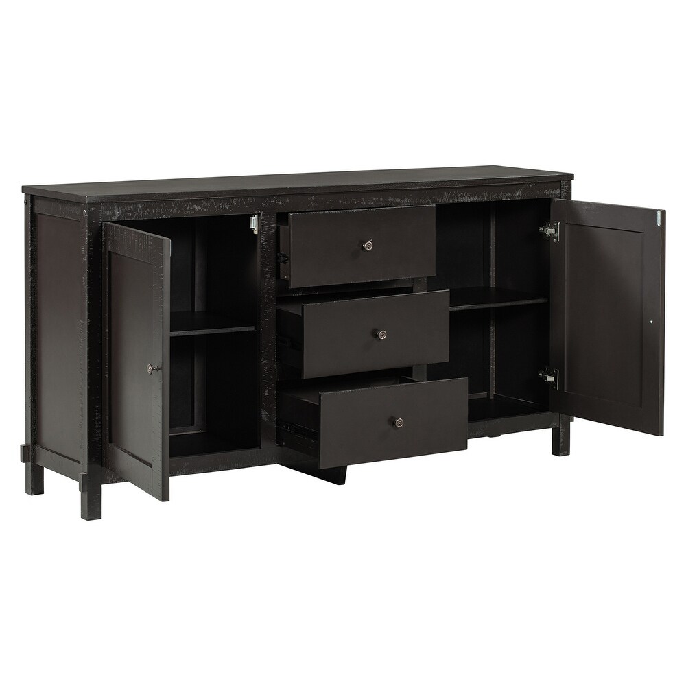 Solid Wood Buffet with Storage Space Adjustable Shelves and 3 Drawers