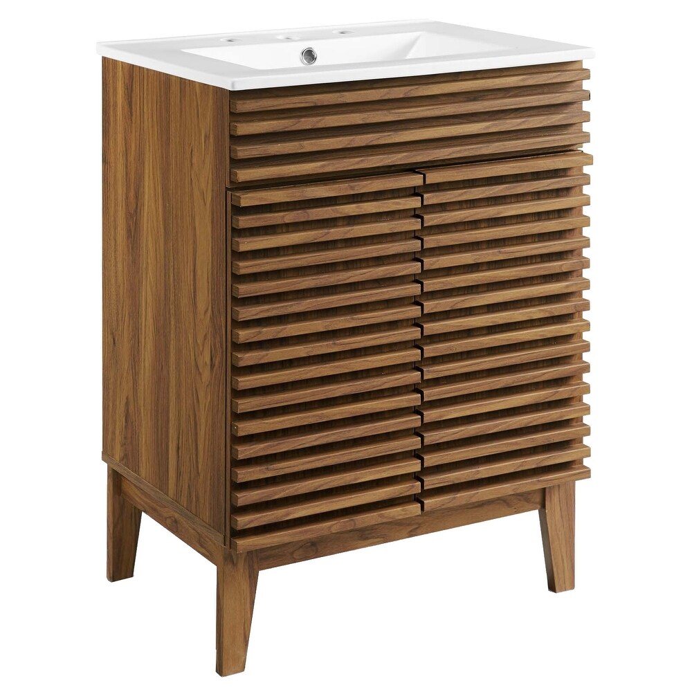 Modway Walnut Grain Vanity with Ceramic Basin