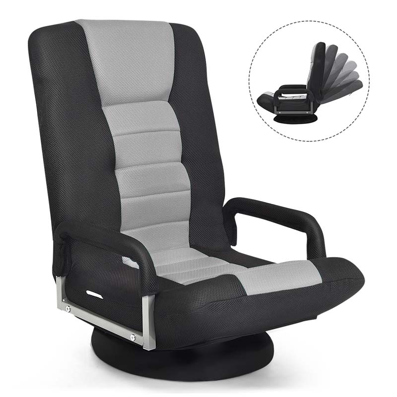 360° Swivel Floor Gaming Chair, 6-Position Adjustable Folding Floor Chair Recliner, Breathable Mesh Fabric Lazy Soft Sofa