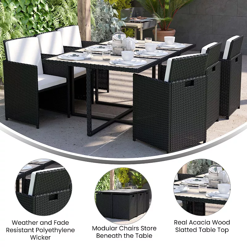 Flash Furniture Peregrine Outdoor Patio Dining Table and Wicker Modular Chairs 7-piece Set