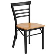 Emma and Oliver Black Three-Slat Ladder Back Metal Dining Chair - Cherry Wood Seat