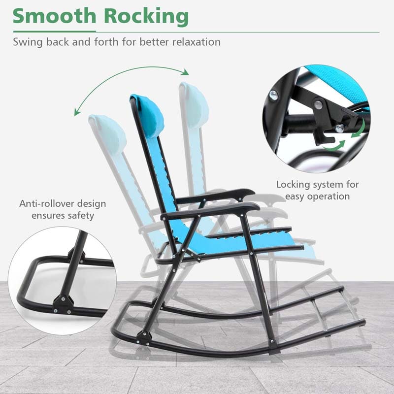 Lightweight Folding Rocking Chair with Footrest, Outdoor Patio Sun Chair Lawn Beach Camping Chair