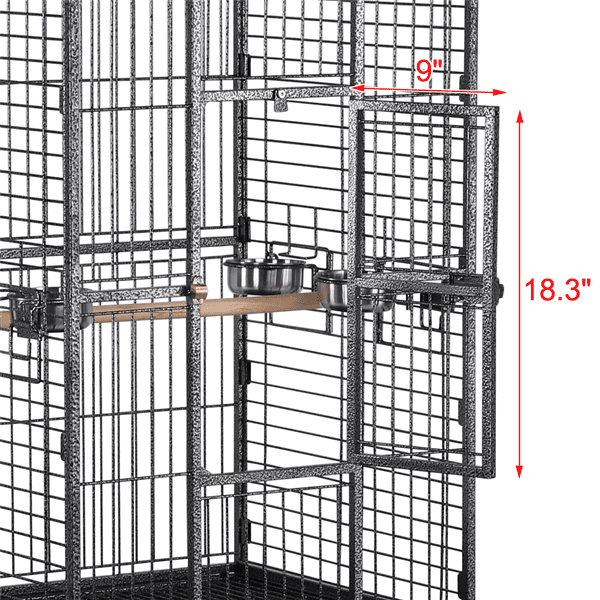 Extra Large Bird Cage with Rolling Stand， 3 Feeding Bowls and 2 Perches， Black