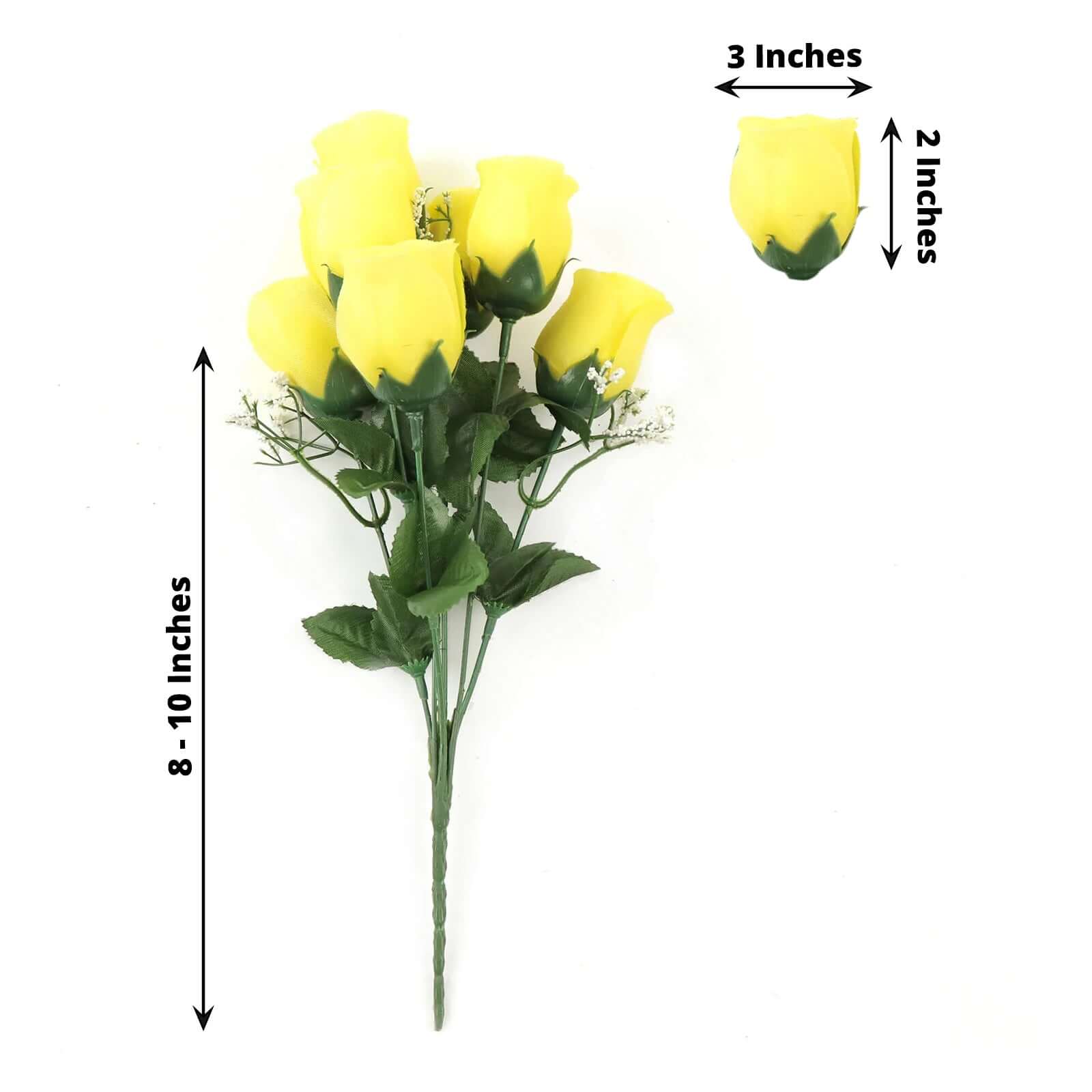 12 Bushes Yellow Artificial Premium Silk Flower Rose Bud Bouquets