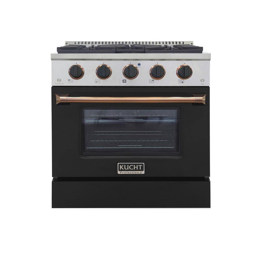 Kucht Custom Color KNG 30 in. 4.2 cu. ft. Natural Gas Range with Convection Oven in Black with Black Knobs and Gold Handle KNG301-K-GOLD