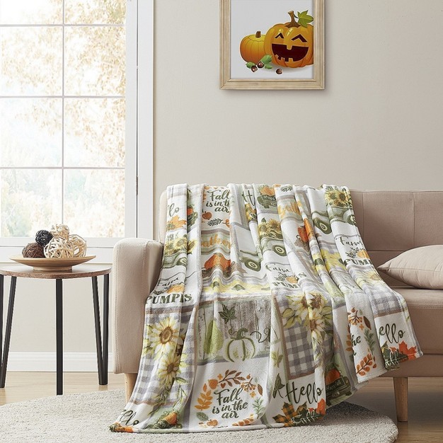 Kate Aurora Autumn Accents Patchwork Trucks amp Pumpkin Patch Ultra Comfort Accent Plush Throw Blanket 50 In X 70 In