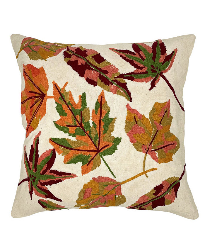 Mod Lifestyles Fall Leaves Embroidery Pillow， 18 Square