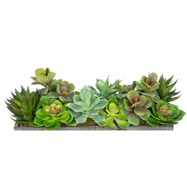 Faux Succulent Garden in Wood Washed Ledge Planter