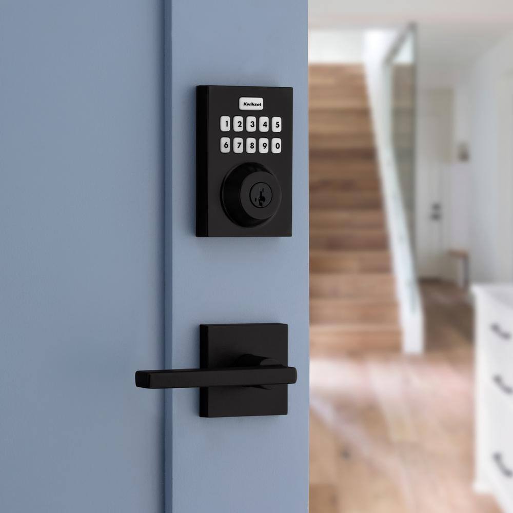 Kwikset Home Connect 620 Keypad 869 Contemporary Matte Black Connected Smart Lock Deadbolt with Z-Wave-700 Feat SmartKey 869HC620CNZ7514