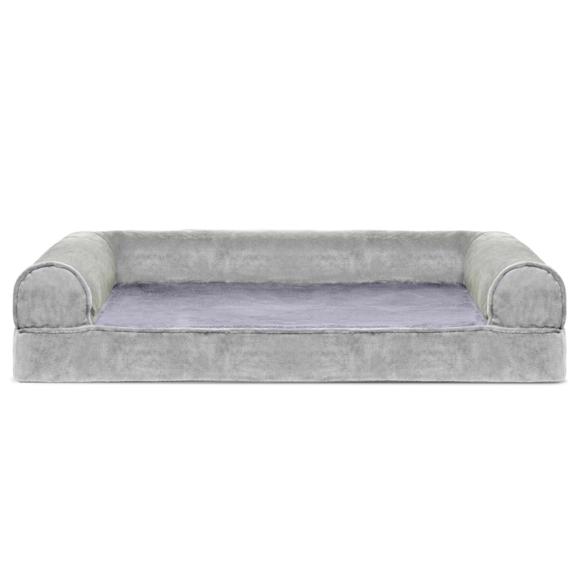 FurHaven | Orthopedic Faux Fur & Velvet Sofa Pet Bed for Dogs & Cats, Smoke Gray, Medium