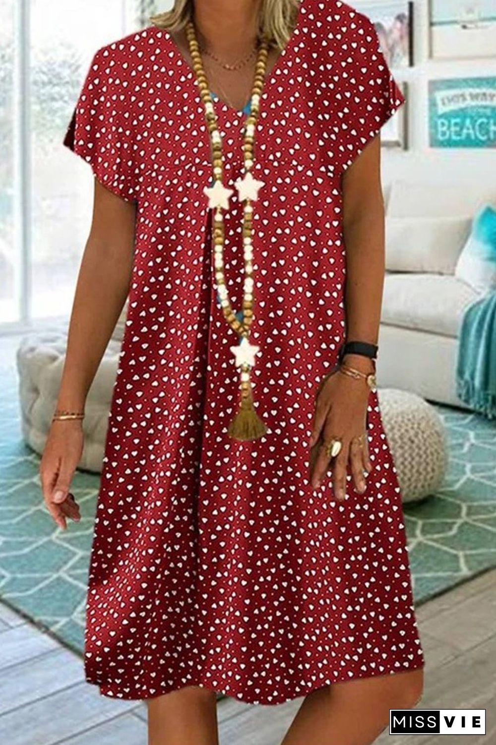 Short Sleeve Dots Printed Dress