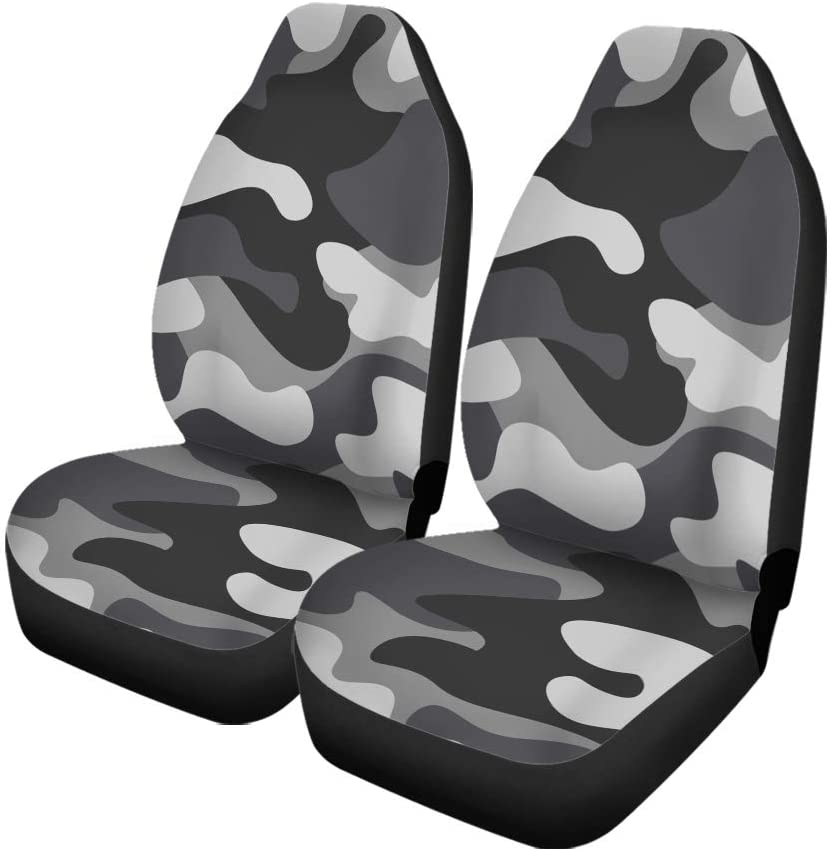 ZHANZZK Set of 2 Car Seat Covers Black Gray Camouflage Universal Auto Front Seats Protector Fits for Car，SUV Sedan，Truck