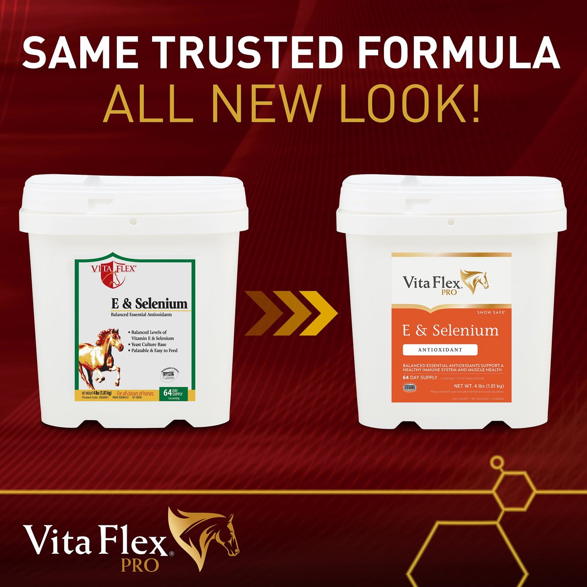 Vita Flex Pro E and Selenium Vitamin E Powder Horse Supplement， 4-lb bucket