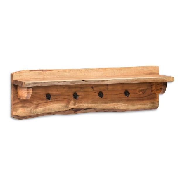 Hairpin Live Edge Wood Storage Bench With Coat Hook Shelf Set Natural Alaterre Furniture